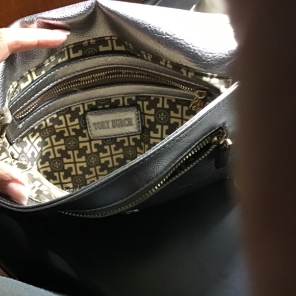 Tory Burch Flap Metallic Leather Clutch Silver - Picture 5 of 9